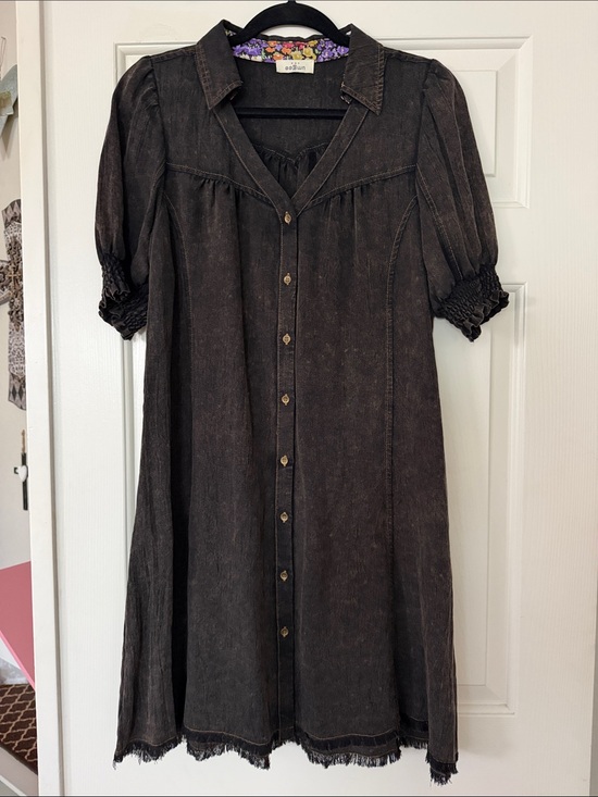 Umgee Dresses & Skirts - UMGEE Washed Black Button-Front Country Style Midi Dress